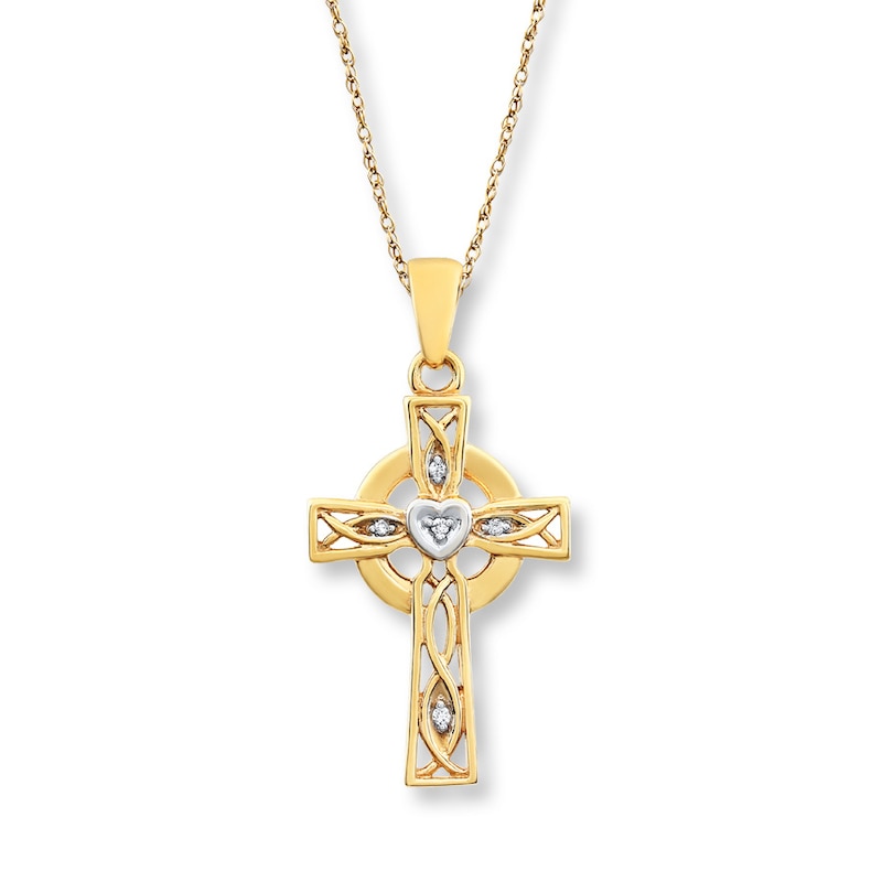Celtic Cross Necklace Diamond Accents 10K Yellow Gold