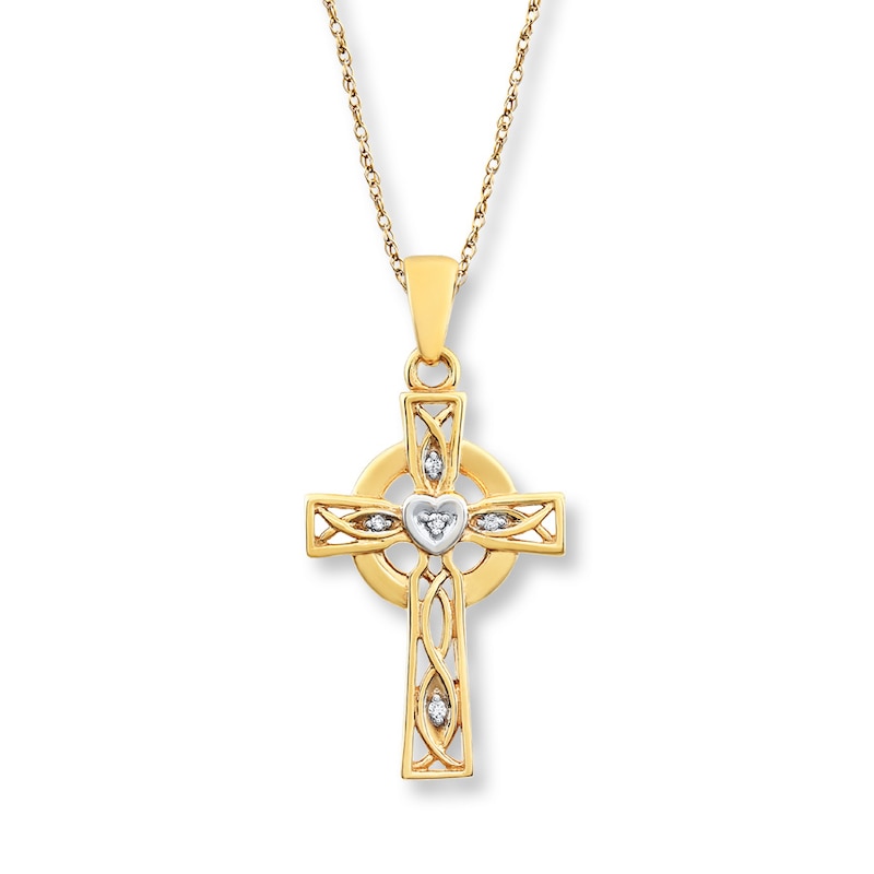 Main Image 1 of Celtic Cross Necklace Diamond Accents 10K Yellow Gold