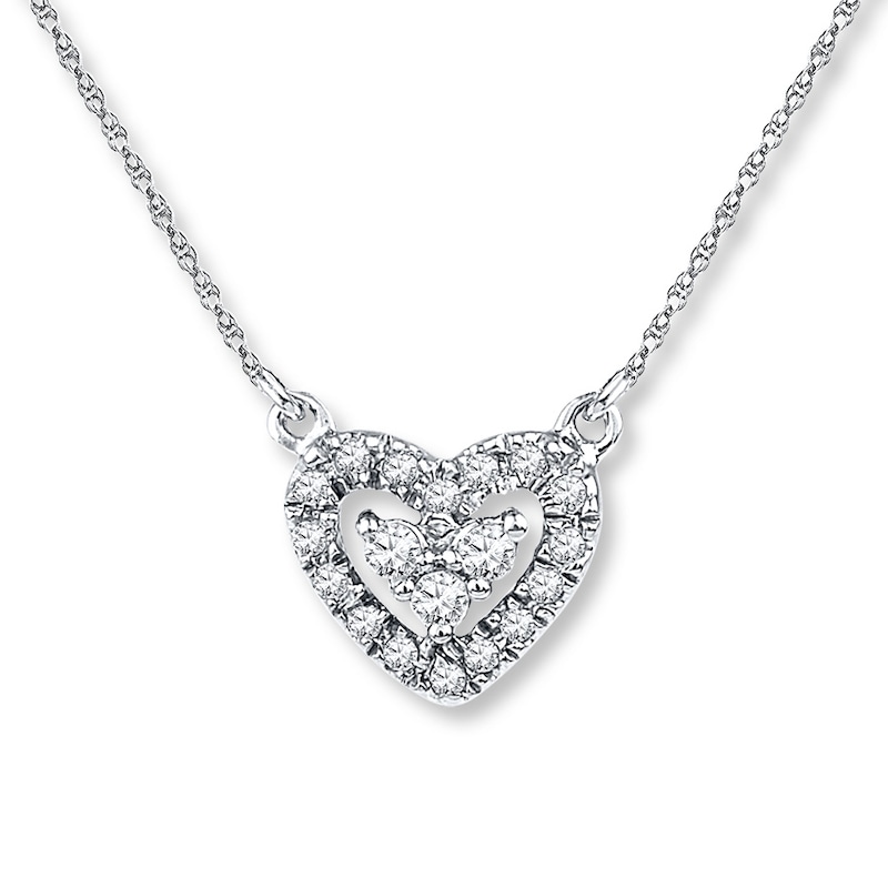 Main Image 1 of Diamond Heart Necklace 1/8 ct tw Round-cut 10K White Gold