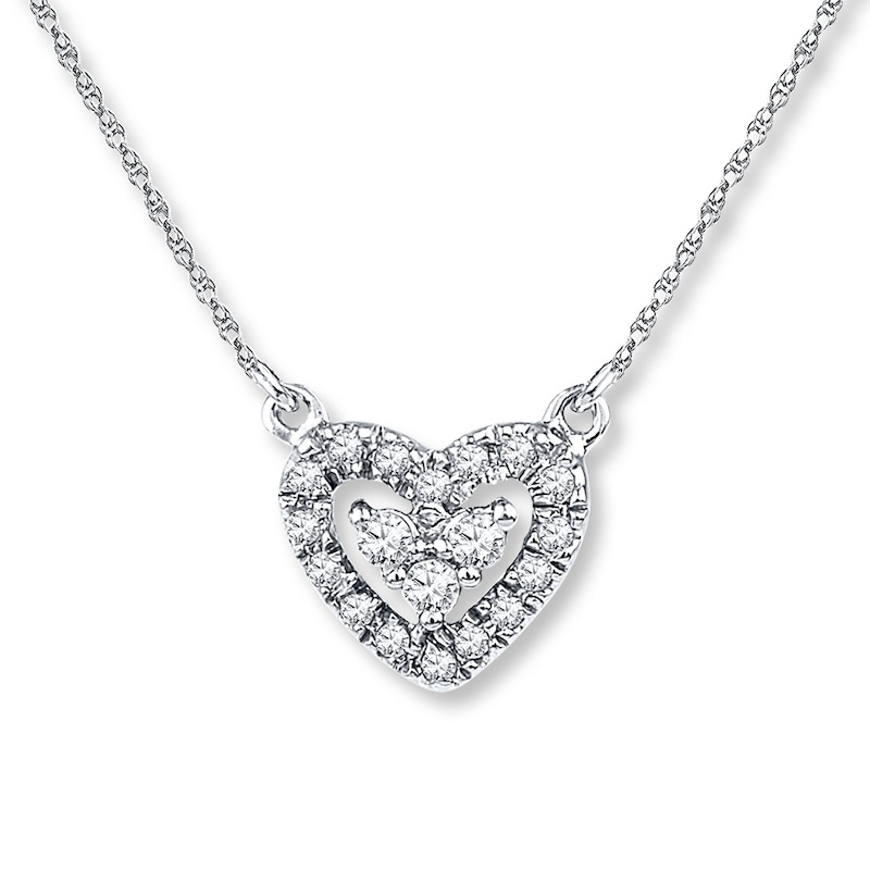 Diamond Heart Necklace 1/8 ct tw Round-cut 10K White Gold