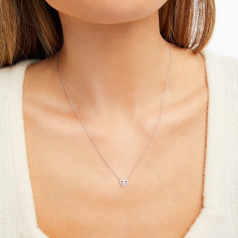 Main Image 2 of Diamond Heart Necklace 1/8 ct tw Round-cut 10K White Gold