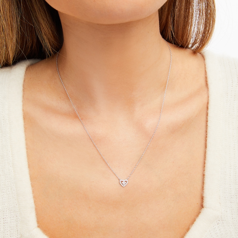 Diamond Heart Necklace 1/8 ct tw Round-cut 10K White Gold