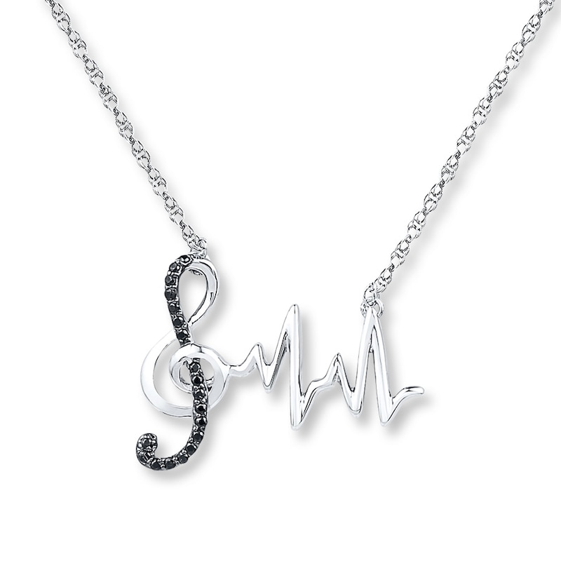 Music Heartbeat Black Diamond Necklace 1/15 ctw Sterling Silver