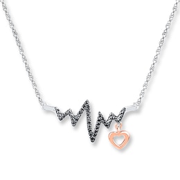 Heartbeat Necklace 1/15 ct tw Diamonds Sterling Silver & 10K Rose Gold