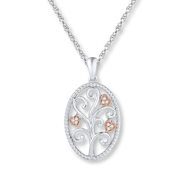 Heart Tree Necklace 1/20 cttw Diamonds Sterling Silver & 10K Rose Gold