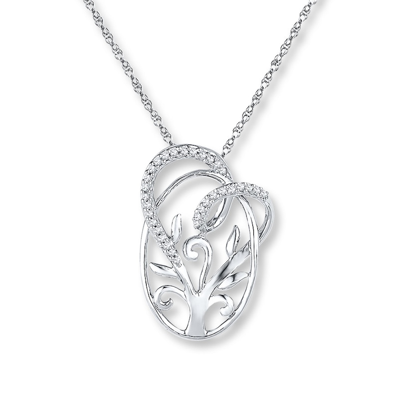 Main Image 1 of Family Tree & Heart 1/10 cttw Diamonds Sterling Silver Necklace