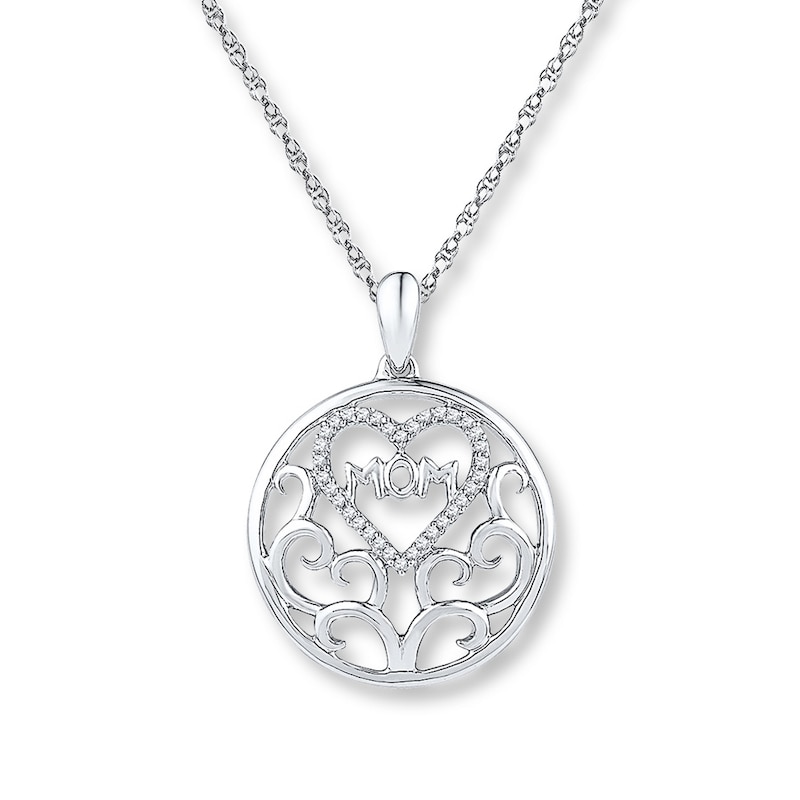 Diamond Mom Necklace 1/10 ct tw Round-cut Sterling Silver