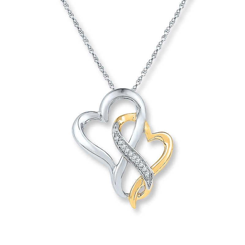 Main Image 1 of Diamond Heart Necklace 1/20 carat tw Sterling Silver & 10K Yellow Gold