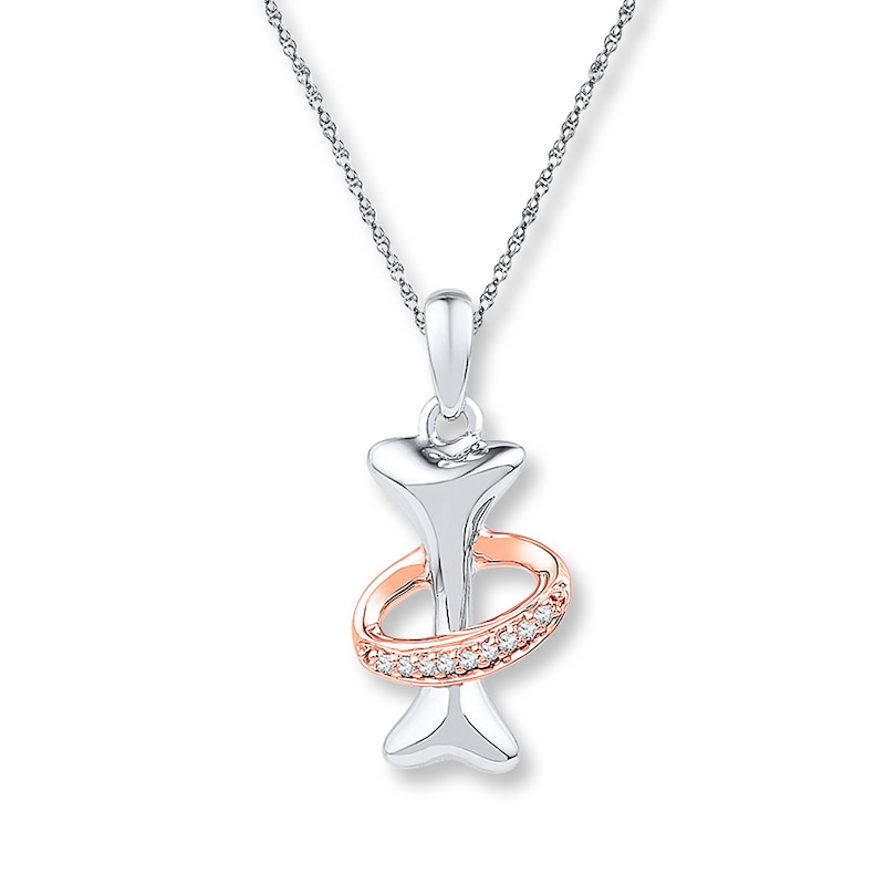 Main Image 1 of Dog Bone Necklace Diamond Accents Sterling Silver & 10K Rose Gold