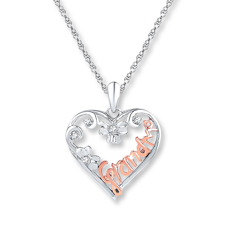 Main Image 1 of Grandma Necklace 1/20 ct tw Diamonds Sterling Silver & 10K Rose Gold