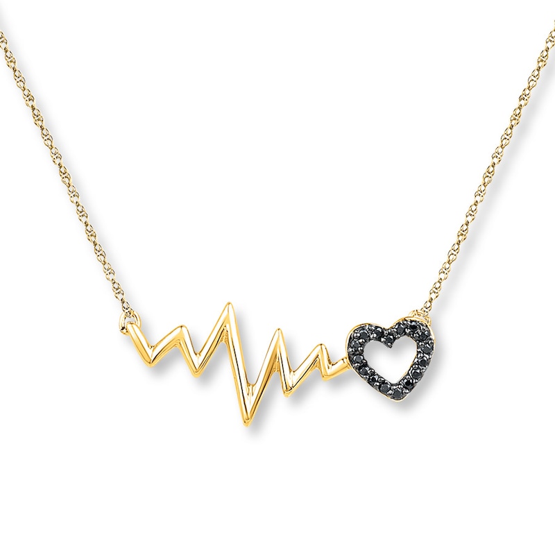 Main Image 1 of Heartbeat Necklace 1/20 ct tw Black Diamonds 10K Yellow Gold