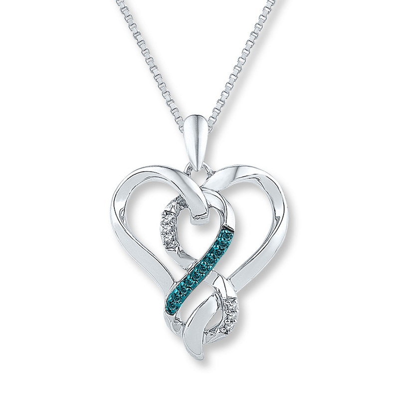 Main Image 1 of Blue/White Diamond Heart Necklace 1/10 ct tw Sterling Silver