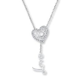 Heart & Love Necklace 1/10 ct tw Diamonds Sterling Silver