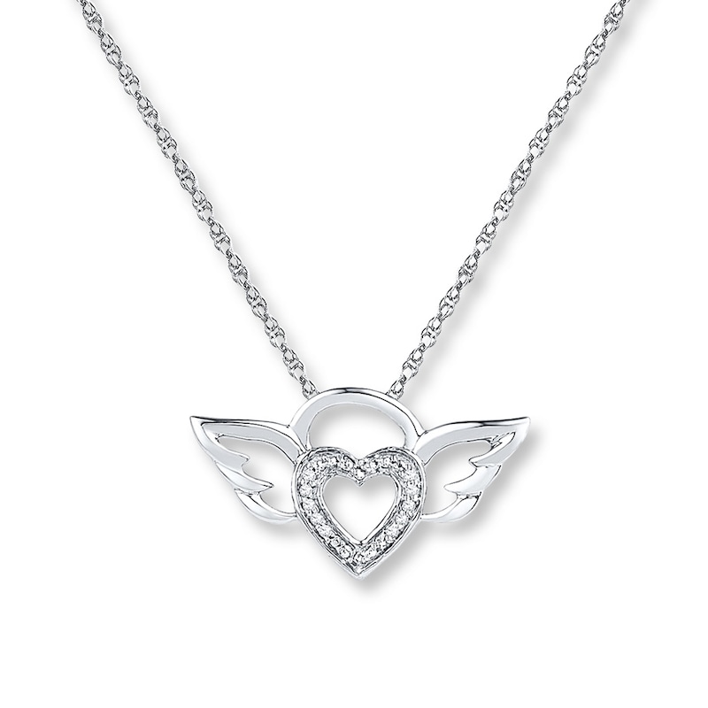 Winged Heart Diamond Accents Sterling Silver Necklace
