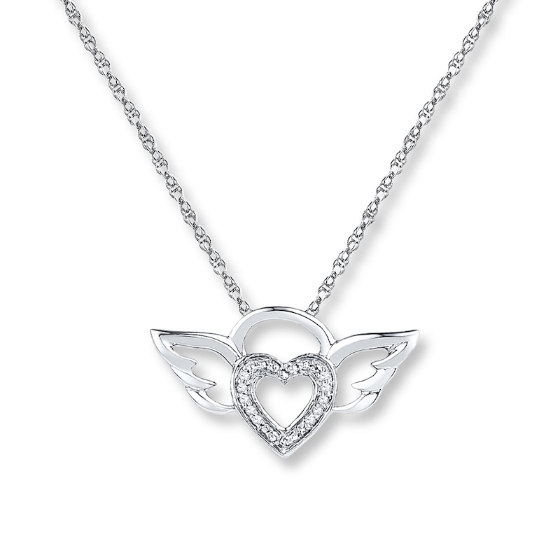 Main Image 1 of Winged Heart Diamond Accents Sterling Silver Necklace