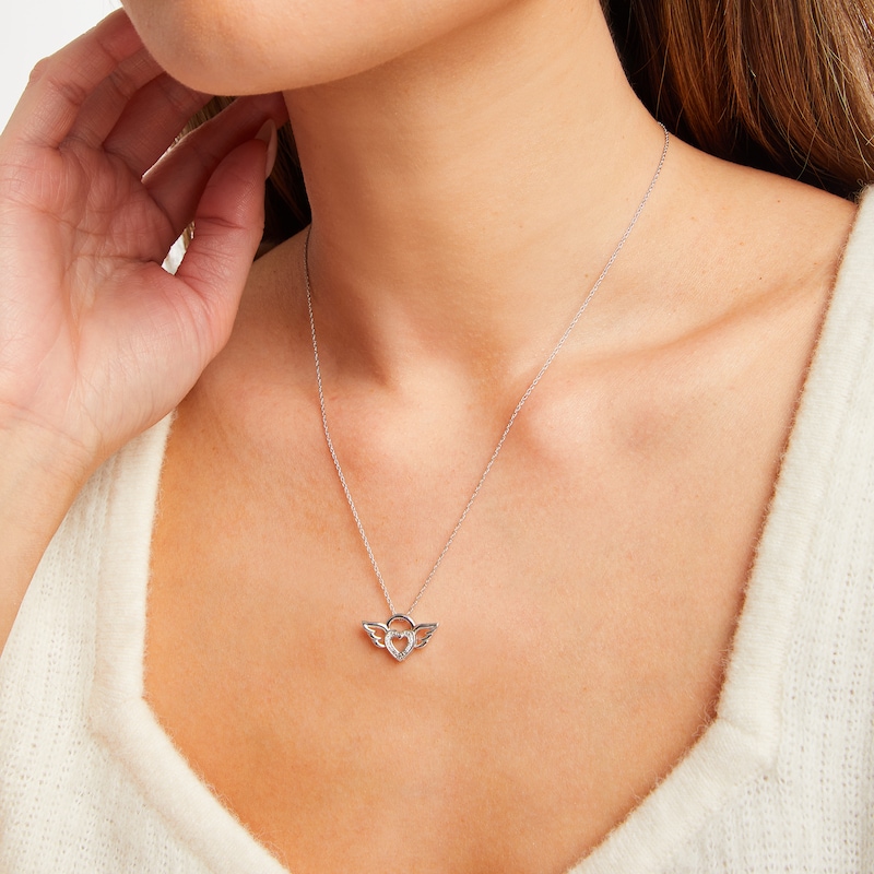 Main Image 2 of Winged Heart Diamond Accents Sterling Silver Necklace