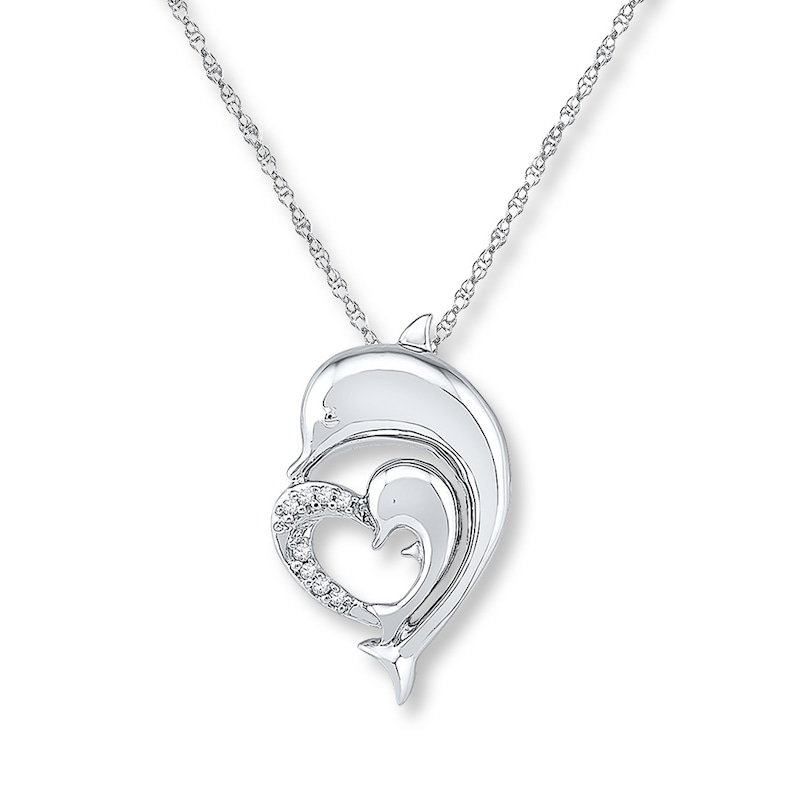Main Image 1 of Dolphin Heart Necklace Diamond Accents Sterling Silver
