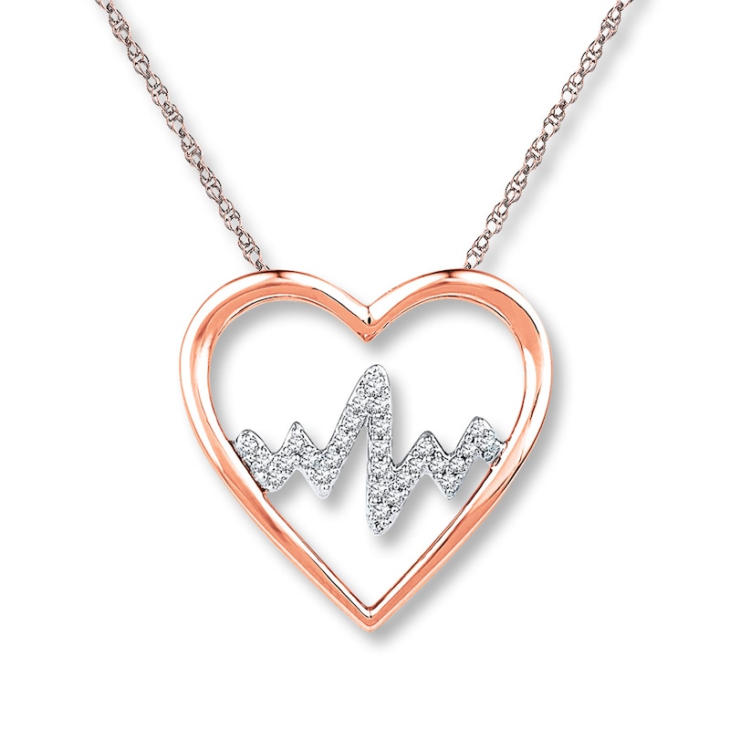Main Image 1 of Heartbeat Necklace 1/10 ct tw Diamonds 10K Rose Gold