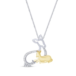 Deer Necklace 1/10 ct tw Diamonds Sterling Silver/10K Gold