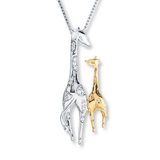 Giraffe Necklace 1/20 ct tw Diamonds Sterling Silver & 10K Yellow Gold