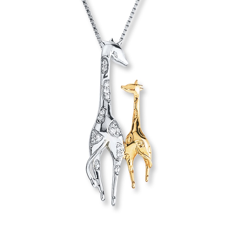 Main Image 1 of Giraffe Necklace 1/20 ct tw Diamonds Sterling Silver & 10K Yellow Gold