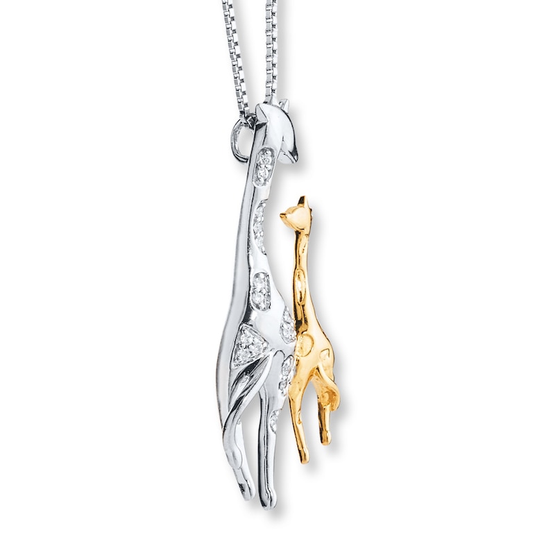 Main Image 2 of Giraffe Necklace 1/20 ct tw Diamonds Sterling Silver & 10K Yellow Gold