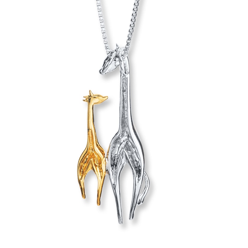 Main Image 3 of Giraffe Necklace 1/20 ct tw Diamonds Sterling Silver & 10K Yellow Gold