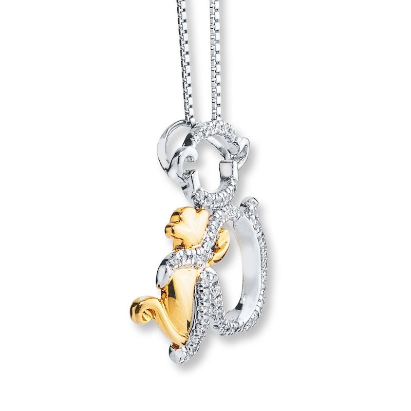 Main Image 2 of Monkey Necklace 1/8 ct tw Diamonds Sterling Silver & 10K Yellow Gold