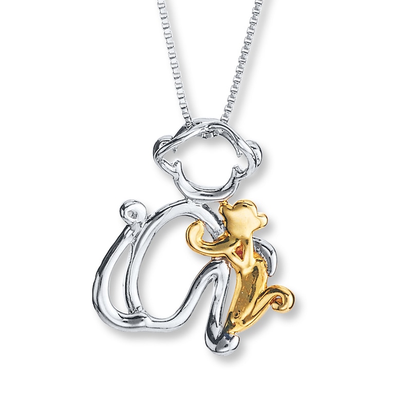 Main Image 3 of Monkey Necklace 1/8 ct tw Diamonds Sterling Silver & 10K Yellow Gold
