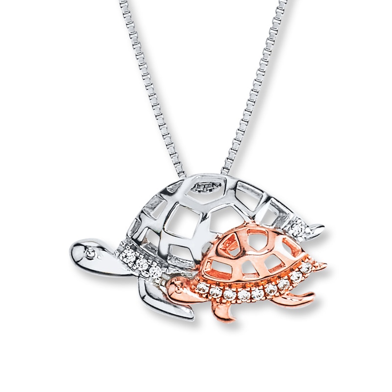 Main Image 1 of Turtle Necklace 1/20 ct tw Diamonds Sterling Silver & 10K Rose Gold
