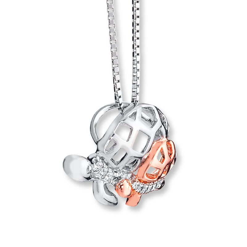 Main Image 2 of Turtle Necklace 1/20 ct tw Diamonds Sterling Silver & 10K Rose Gold