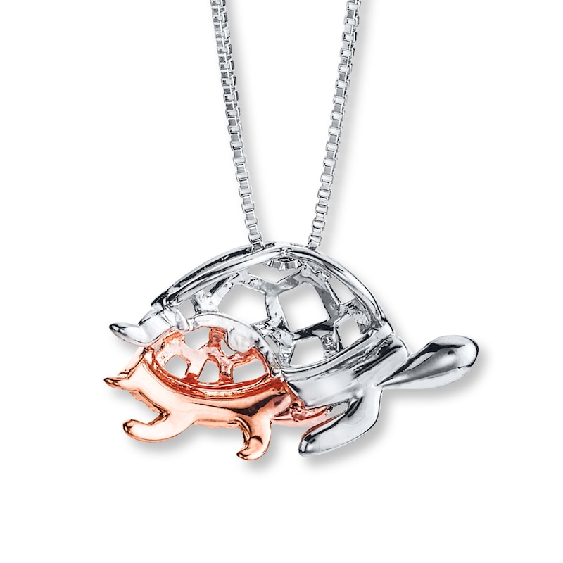 Main Image 3 of Turtle Necklace 1/20 ct tw Diamonds Sterling Silver & 10K Rose Gold