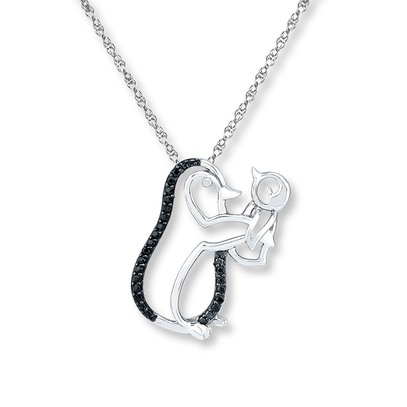 Main Image 1 of Penguin Necklace 1/15 ct tw Black Diamonds Sterling Silver