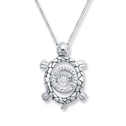 Unstoppable Love 1/15 ct tw Necklace Sterling Silver Turtle 18"
