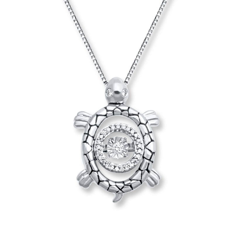 Unstoppable Love 1/15 ct tw Necklace Sterling Silver Turtle 18"