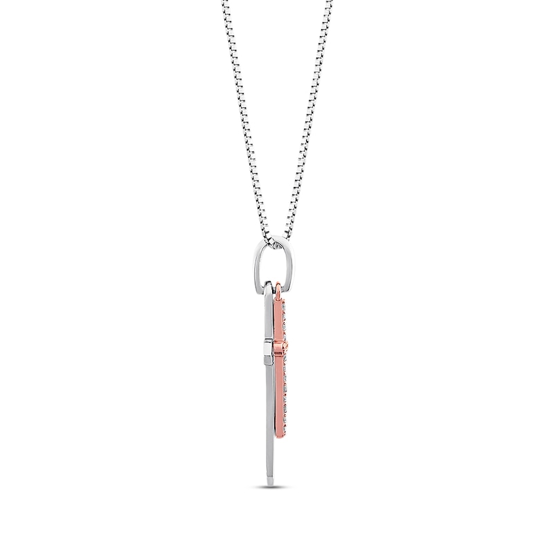 Diamond Cross Necklace 1/15 ct tw Sterling Silver & 10K Rose Gold