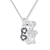 Black/White Diamond Bear Necklace 1/20 ct tw Sterling Silver 18"