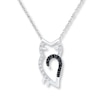 Black/White Diamond Owl Necklace 1/15 ct tw Sterling Silver 18"