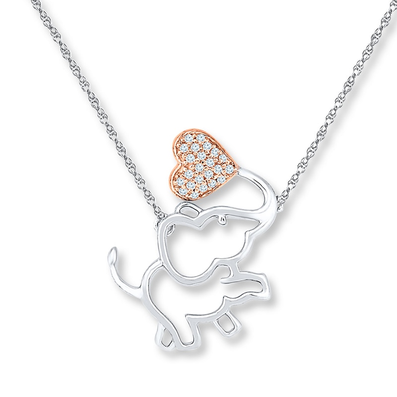 Elephant Necklace 1/15 ct tw Diamonds Sterling Silver & 10K Rose Gold