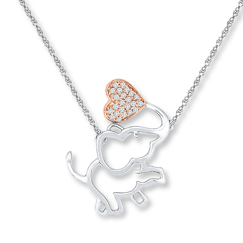 Main Image 1 of Elephant Necklace 1/15 ct tw Diamonds Sterling Silver & 10K Rose Gold