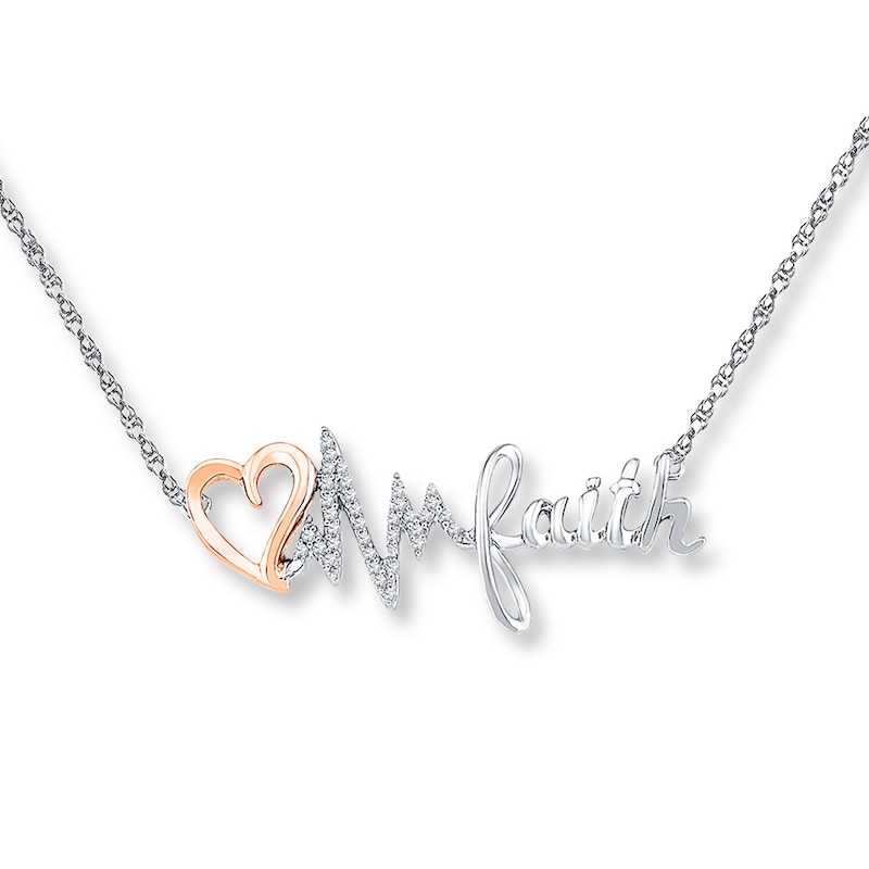 Main Image 1 of Faith Necklace 1/10 ct tw Diamonds Sterling Silver & 10K Rose Gold