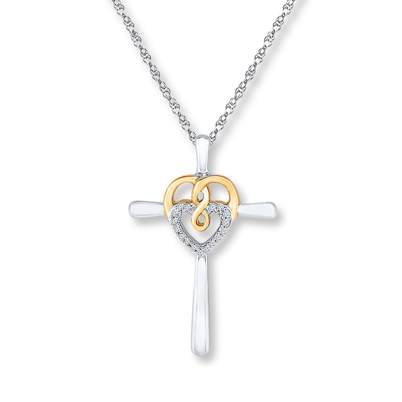 Main Image 1 of Cross Necklace 1/20 ct tw Diamonds Sterling Silver & 10K Yellow Gold