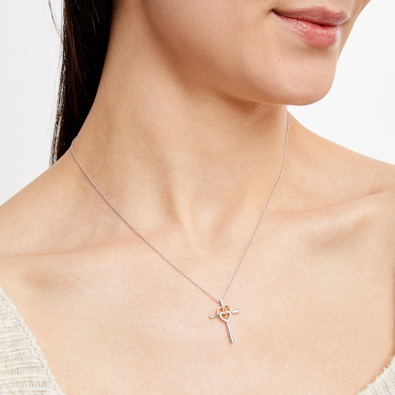 Main Image 2 of Cross Necklace 1/20 ct tw Diamonds Sterling Silver & 10K Yellow Gold