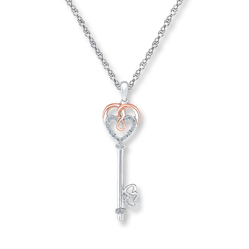 Main Image 1 of Key Necklace 1/20 ct tw Diamonds Sterling Silver & 10K Rose Gold
