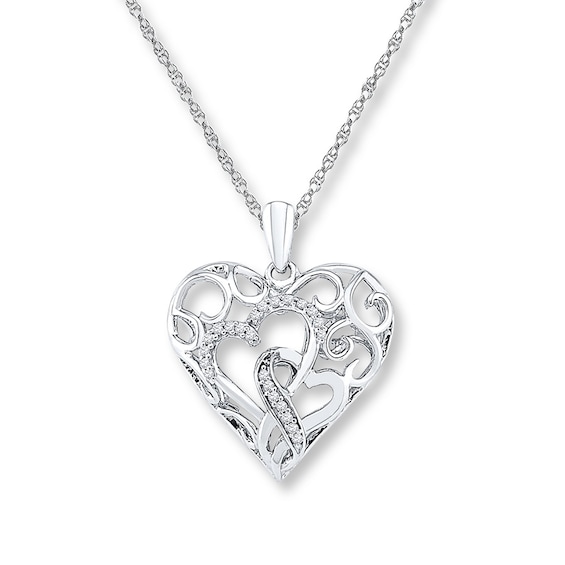 Diamond Heart Necklace 1/10 ct tw Round-cut Sterling Silver