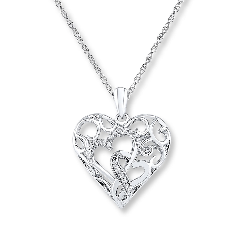 Main Image 1 of Diamond Heart Necklace 1/10 ct tw Round-cut Sterling Silver