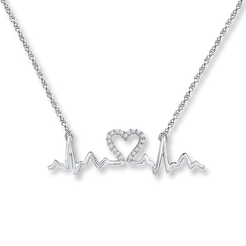 Main Image 1 of Heartbeat Necklace 1/20 ct tw Round-cut Sterling Silver