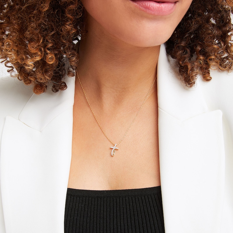 Main Image 2 of Diamond Cross Necklace 1/15 ct tw Round-cut 10K Yellow Gold