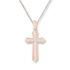 Thumbnail Image 1 of Diamond Cross Necklace 1/6 ct tw Round-cut 10K Rose Gold
