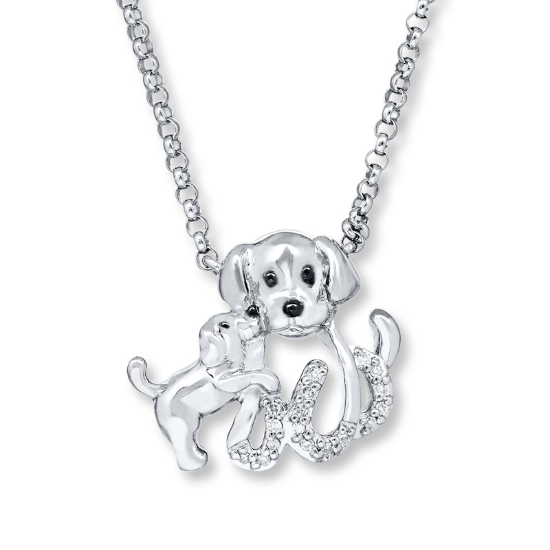 Main Image 1 of Dog and Pup Necklace 1/20 ct tw Diamonds Sterling Silver